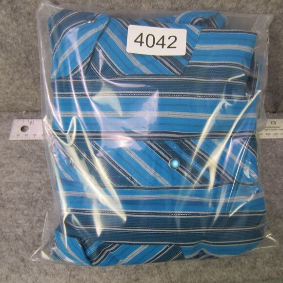 Vintage Wrangler Shirt Mens Large Blue Striped Western Snap Pearl Pockets 70s - Picture 8 of 8